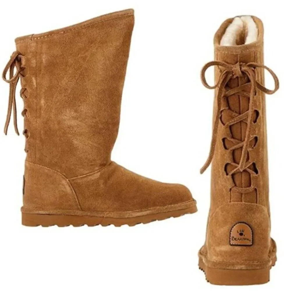 Bearpaw Kids‎ Boots Cow Suede Leather Wool Blend Lining Brown Size 13 $89
